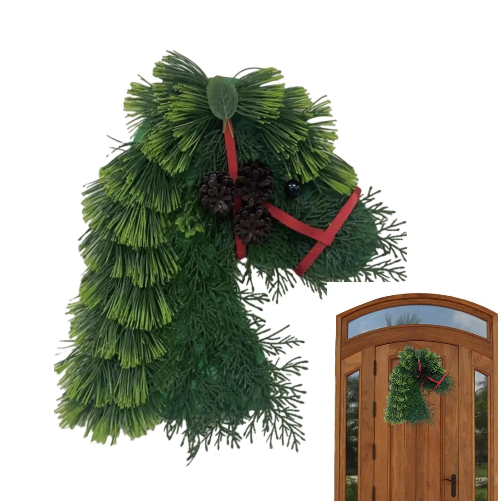Corona de cabeza de caballo de imitación, guirnalda de vacaciones realista, corona de cabeza de caballo de Navidad reutilizable para sala de estar, manto, pared, exterior, dormitorio