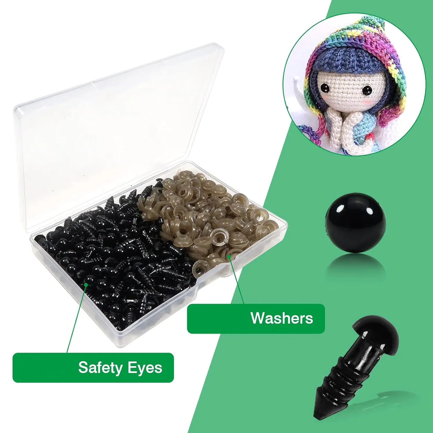 Plastic Safety Eyes Crafts Amigurumi Crochet Kawaii Doll Eye with Washers for Toys Stuffed Animals Puppet Teddy Bear Diy Making