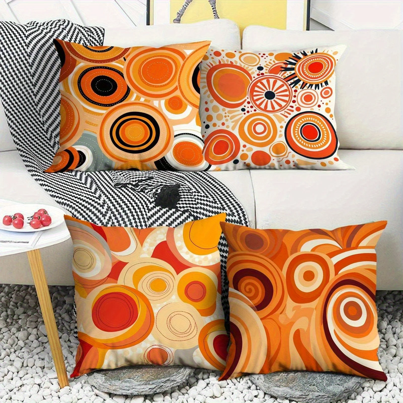 4pcs Dynamic Color Geometry digital printing pillow cover Short plush Suitable living rooms bedrooms sofas throw cushion cover