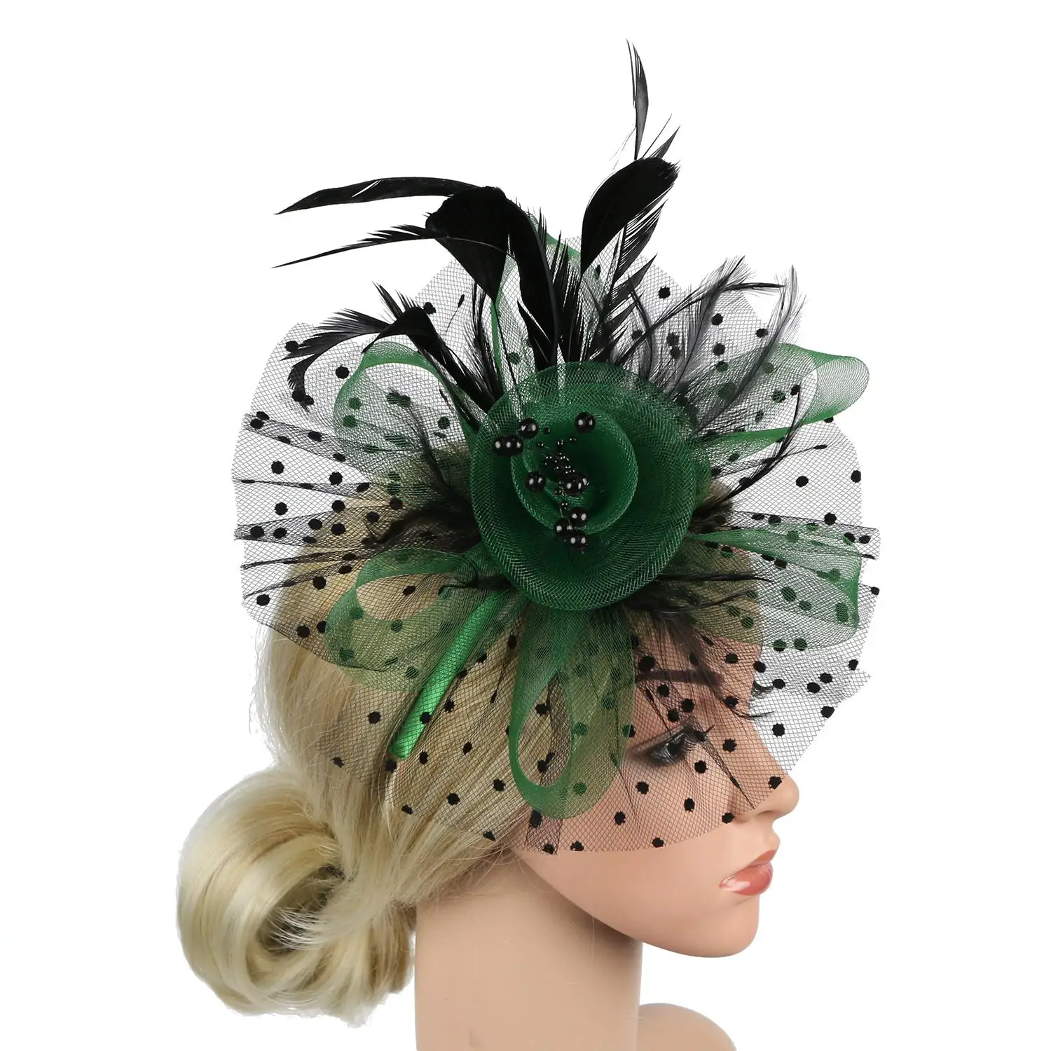 Feathers Hair Clip Hair Fascinators Cocktail Mesh Flower Alice Headband Clip Tea Party Headband Fascinator Hat Women Girls