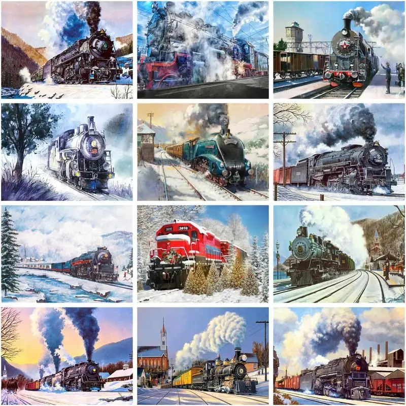 

CHENISTORY Paint By Number Winter Scenery Drawing On Canvas Gift Diy Pictures By Numbers Train Kits Handpainted Paintings Art Ho