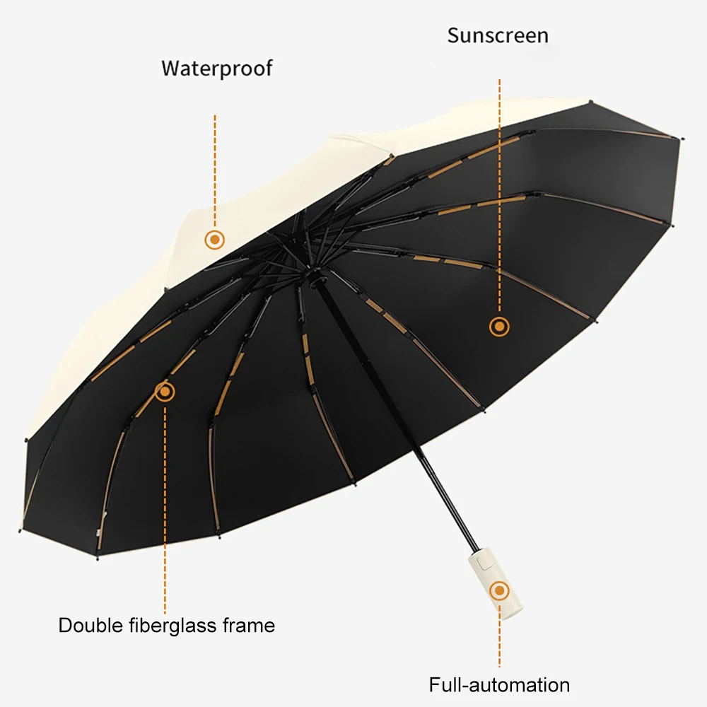 24 Bone Windproof anti-UV Fully Automatic Large Umbrella 3 Folding Ribs Double Umbrella Travel Rain Men Women Umbrellas UPF Gift