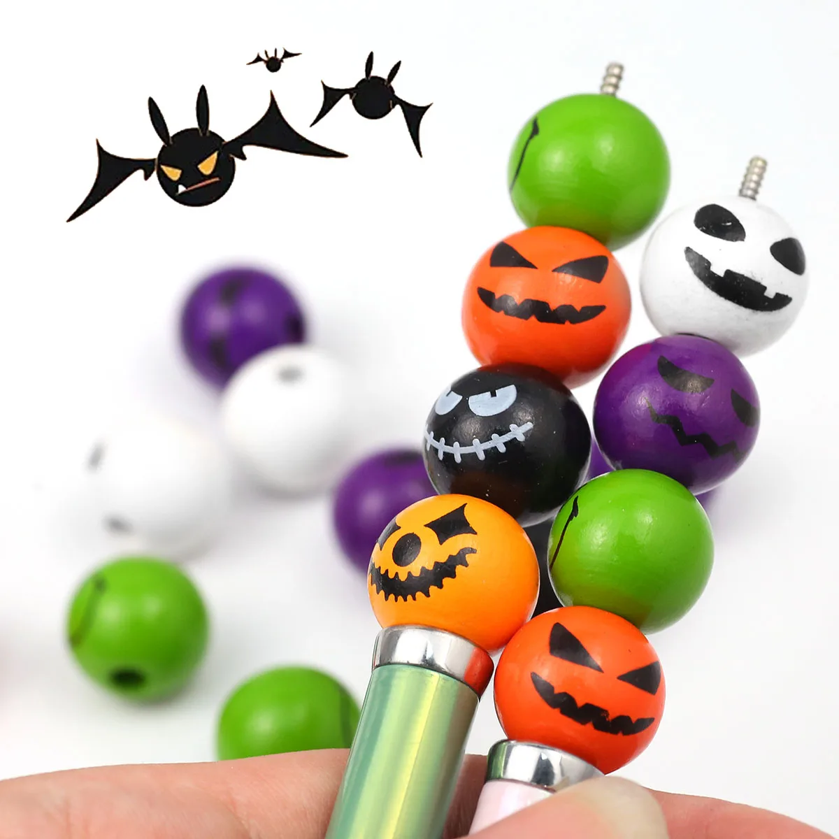 Halloween ideas 16mm Ghose Vampire Green Wooden Holiday Loose Beads for Bracelet Making Jewelry Beaded Charms Accessories DIY