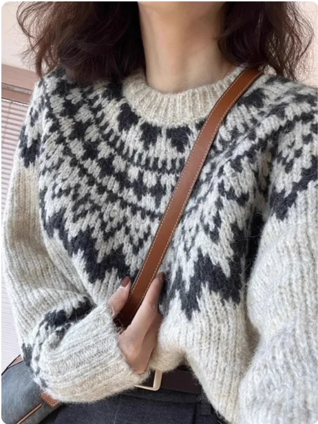 

Женский кашемировый свитер Rouje Tusse с круглым вырезом, свободный вязаный шерстяной пуловер, весенне-осенний стиль, мягкий, с длинными рукавами, теплый