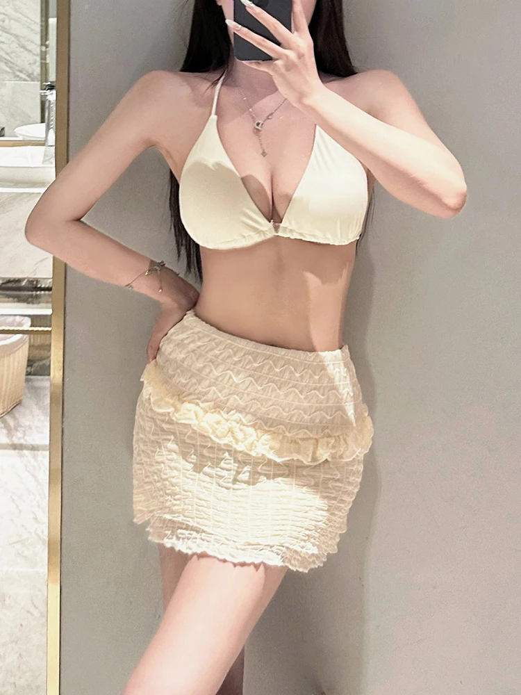 Oiinaa sexy maiô feminino pescoço-montado split maiô especiarias meninas malha cover-ups verão 2025 coreano primavera quente banho