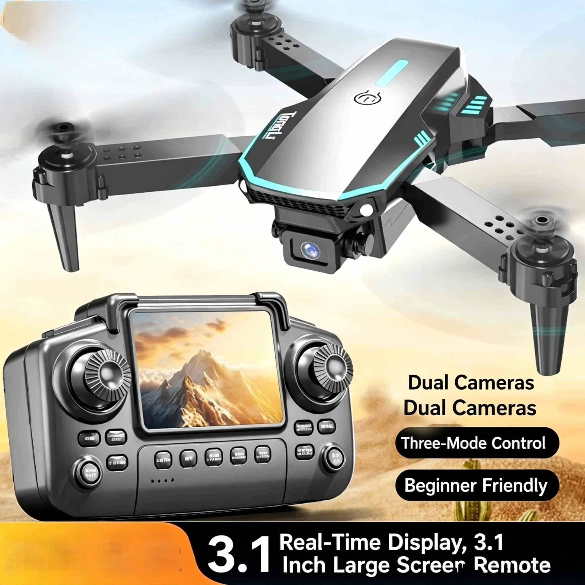 TONGLI Foldable Drone RC Quadcopter with 3.1‑Inch Large‑Screen Remote Control Single‑Camera Aerial Version One‑Key Takeoff Gesture Photo Headless Mode Long Battery Life Long‑Range Portable FPV Aircraft for Teen & Adult Beginners Ideal Photography Gift