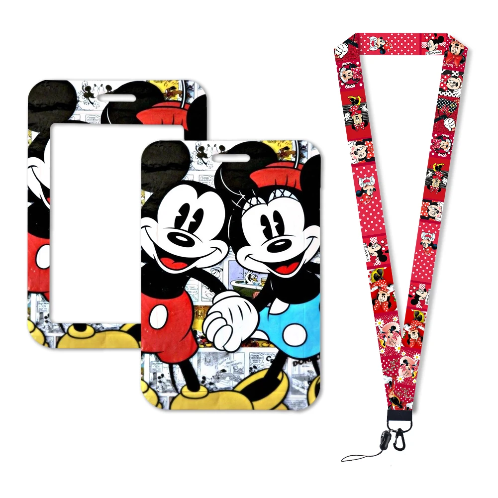 Lanyards Keychain Animated Cute Badge Holder ID Credit Card Pass Hang Mickey Mouse For Keys Accessories Gifts