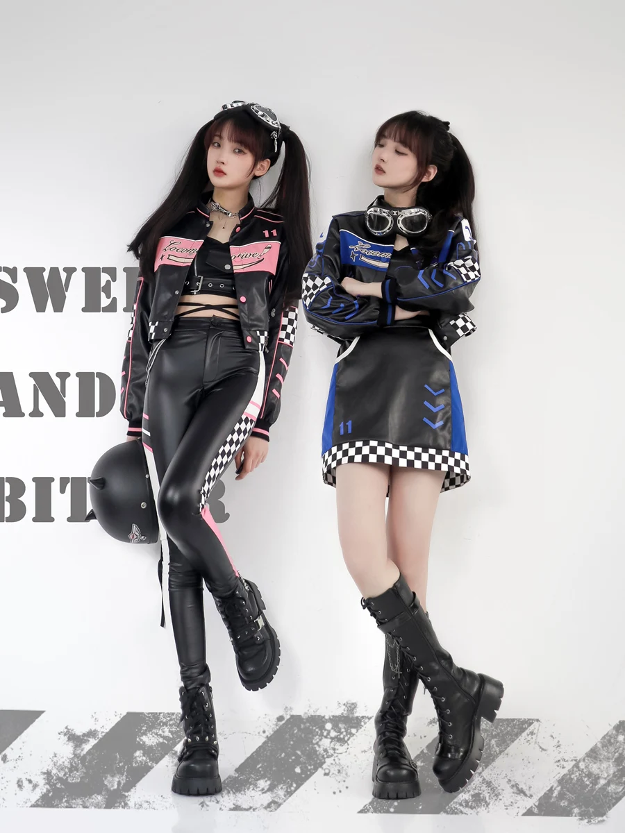 American Sle Motorcycle Jaet ort Skirt Tight Pants orm Design Hot Girl Outerwear Sato Supun Street Sle Polyester