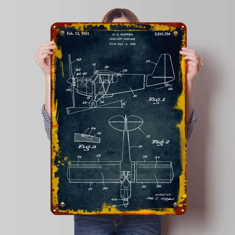 No042 - 1949 - High-Lift Airplane - Blueprints Metal Poster Man Cave Custom Metal Tin Signs for Wall Art Decoration New Decor