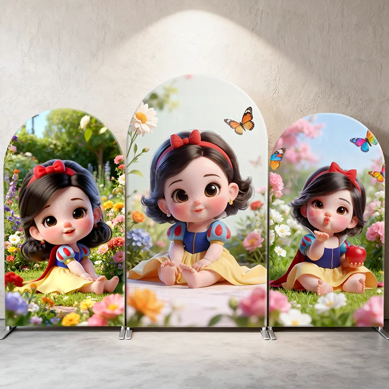 

Baby Snow White Arch Backdrop Cover Disney Princess Theme Party Decoration Photo Booth Background Kids Birthday Supplies
