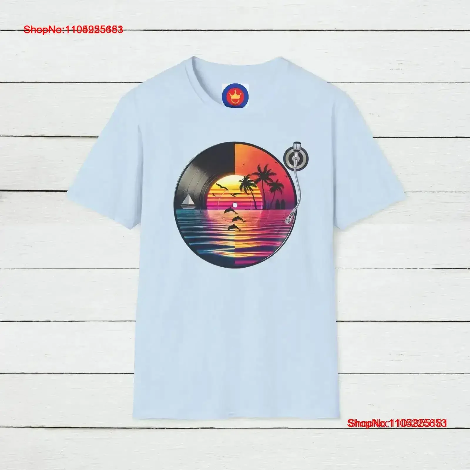 

Retro Beach Vinyl T Shirt Vintage Coastal Music Design 70s Surf Vibes Classic Summer Apparel Nostalgic Fashion Washed vintage