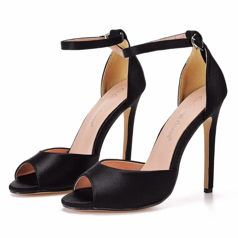 New Sexy Pumps Sandal Wedding Fashion Buckle Strap Silk 11CM Thin Heels Peep Toe Novelty Party Women Modern Sandals Dress Shoes