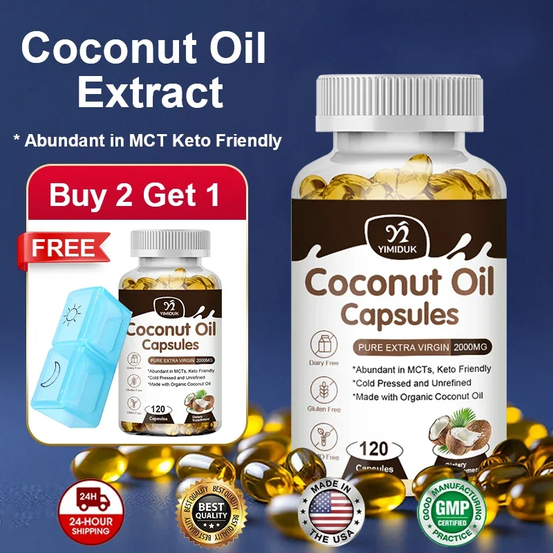 YIMIDUK Organic Extra Virgin Coconut Oil 2000mg Capsules, Keto Friendly, Supports Metabolism, Skin Hair Nails & Natural Energy