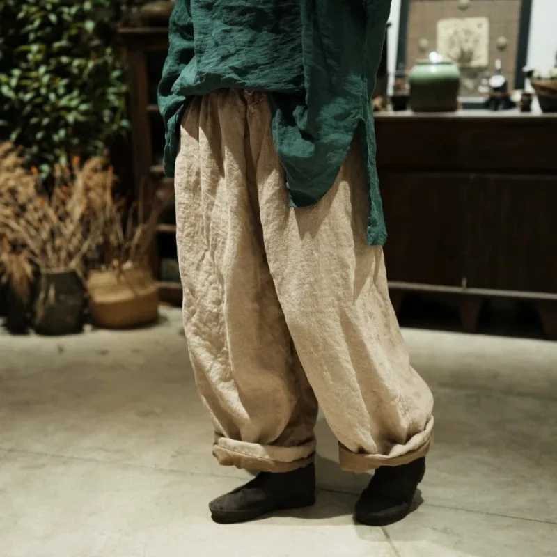 Women Vintage Double Layer Wide Leg Drawstring Lace-up Casual Pants Solid Color Elastic Waist Trouser 2026 New Autumn Lady Pants