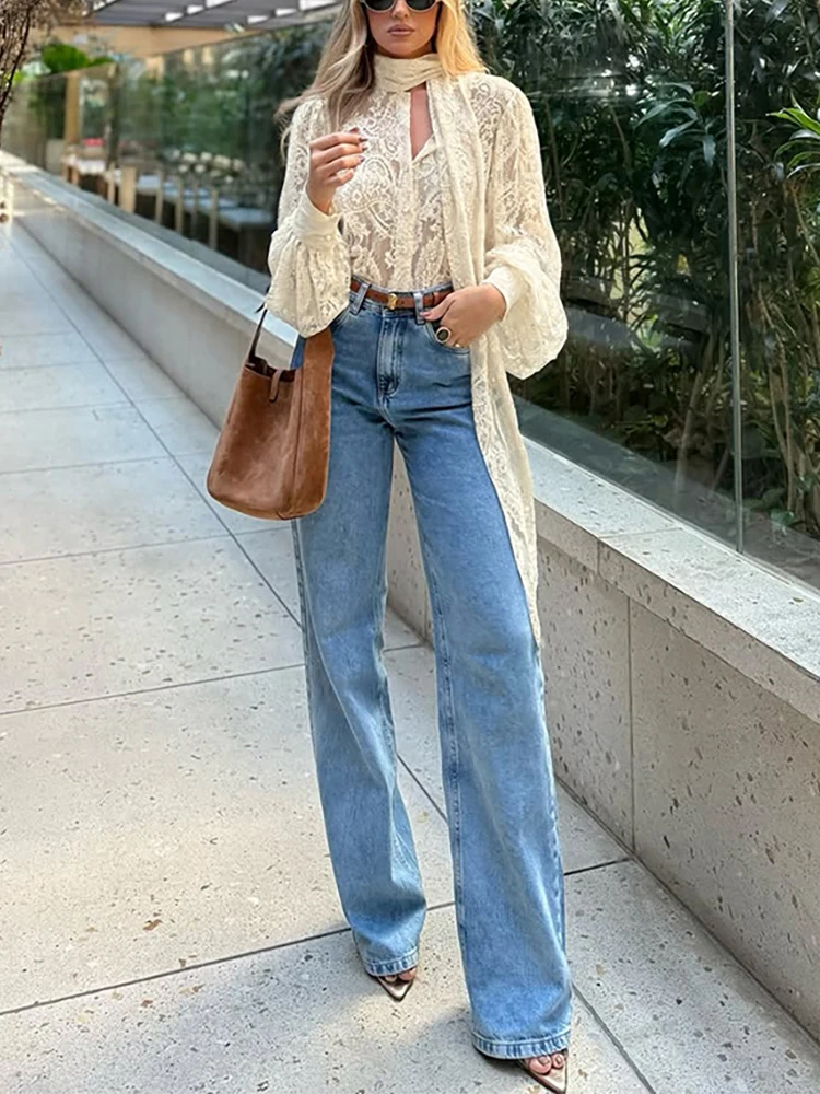 

Sexy Scarf Ribbon Party T-shirt Fashion Street Solid Perspective Embroidered Blouses New Spring Lace Hollow Commuter Women's Top