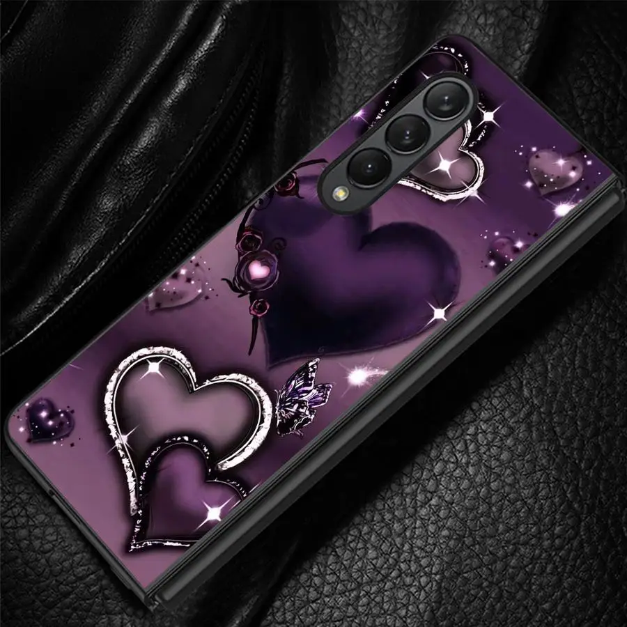 Case for Samsung Galaxy Z Fold 8 Ultra ZFold5 ZFold7 ZFold6 Z Fold 7 6 5 4 3 ZFold4 ZFold3 Phone Cover Purple Heart-Shaped