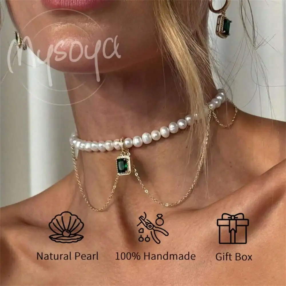 

MYSOYA White Freshwater Pearl Necklace 6-7mm Pearls Gift Box Gift for Her Wedding Jewelry Christmas New Year Birthday Gift