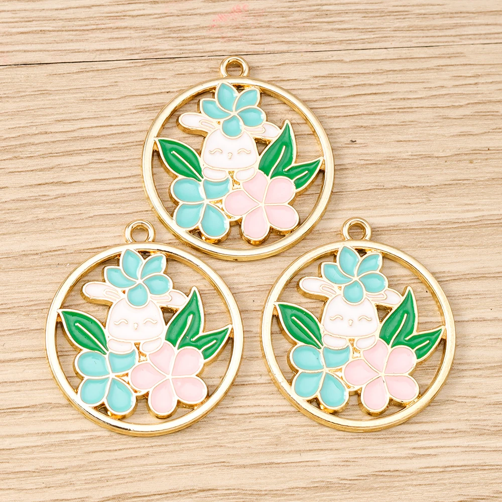 Tusember 10 Stück niedliche Blumen-Kaninchen-Anhänger aus Legierung, Kawaii-Blumen-Kaninchen-Anhänger für DIY-Armbänder, Halsketten, Schmuckherstellung – Detail 7