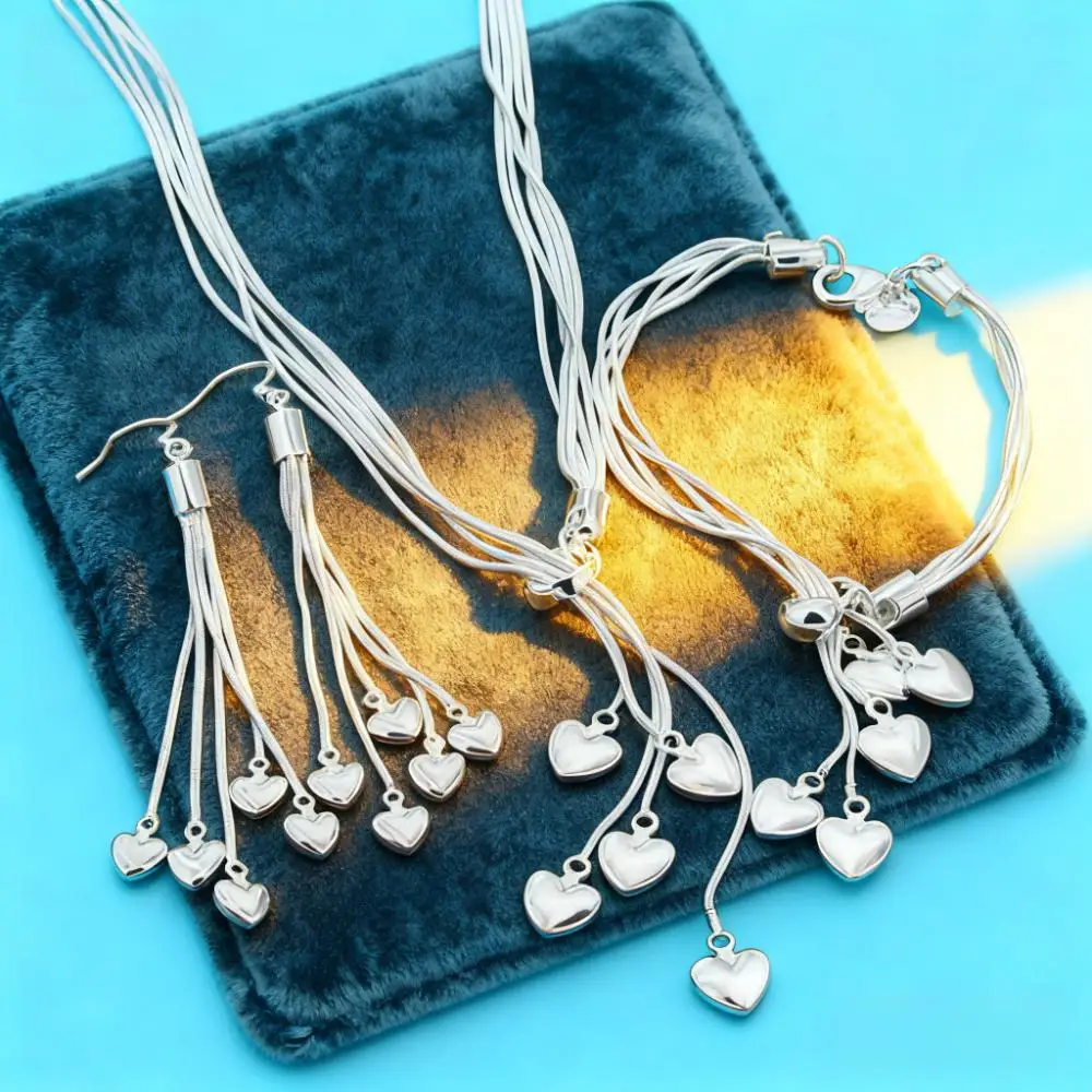 

Originality 925 Sterling silver heart necklaces earrings bracelets Fashion Versatile jewelry set for women wedding Engagement