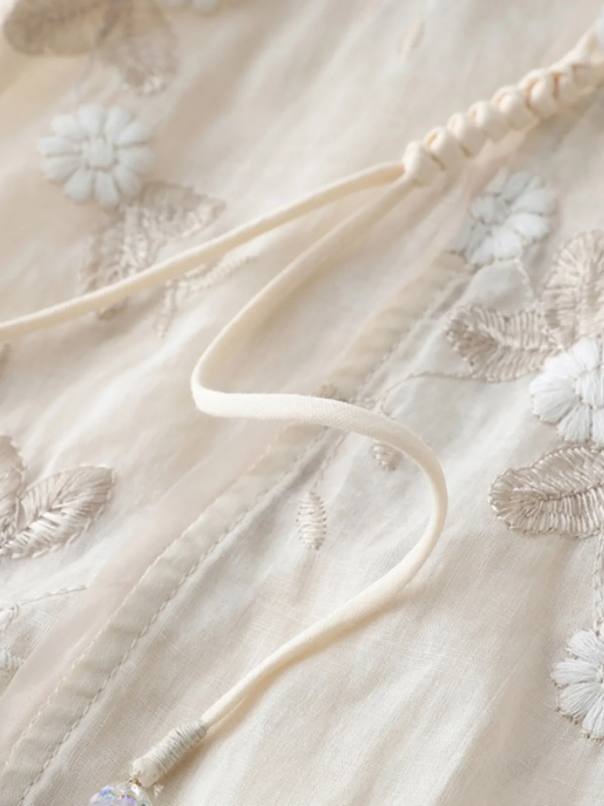 Ele bordado algodão linho ort sve irt feminino trabalho pesado solto ajuste leve verão topo redondo ne design