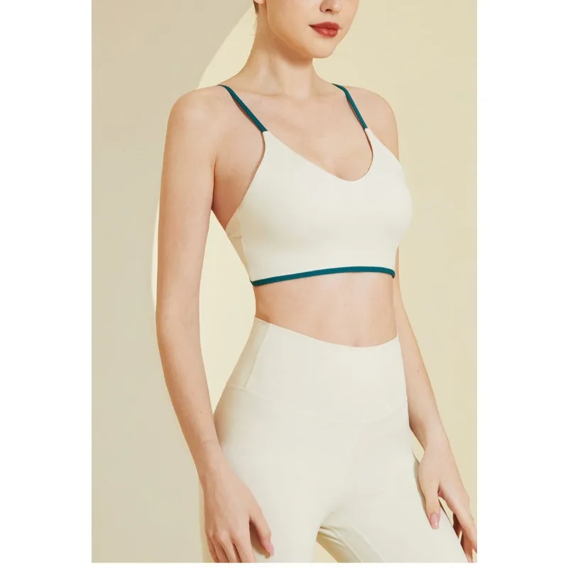 Color Blocking Sports Bra for Women Classic Sexy Suspender Bra with Chest Cushion Vest Fashionable Workout Top