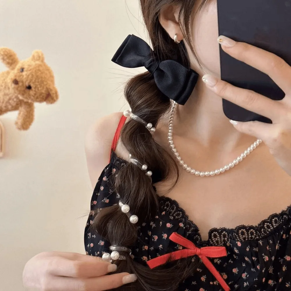 Sweet Bow knot Telephone Line Hair Loop High Elastic Rubber Bubble Braid Headband Spiral Coil Elastic Bands Head Rope Ponytail