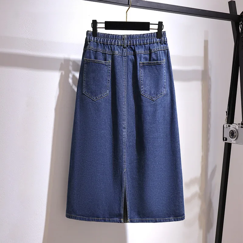 Summer Plus Size Skirts Womens 2022 Knee Length Denim Skirt Large Size Jean Skirt Woman Skirts High Waist Vintage