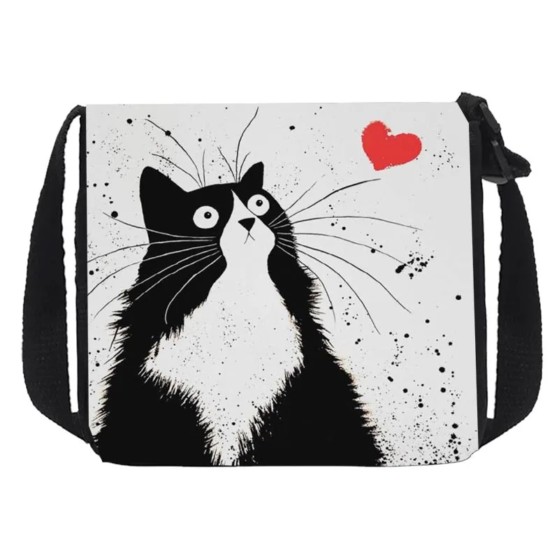 Shoulder Bag Cute Black And White Cat Printing Women Handbag Girls Clutch Travel Shopping Storage Bag Messenger Bag