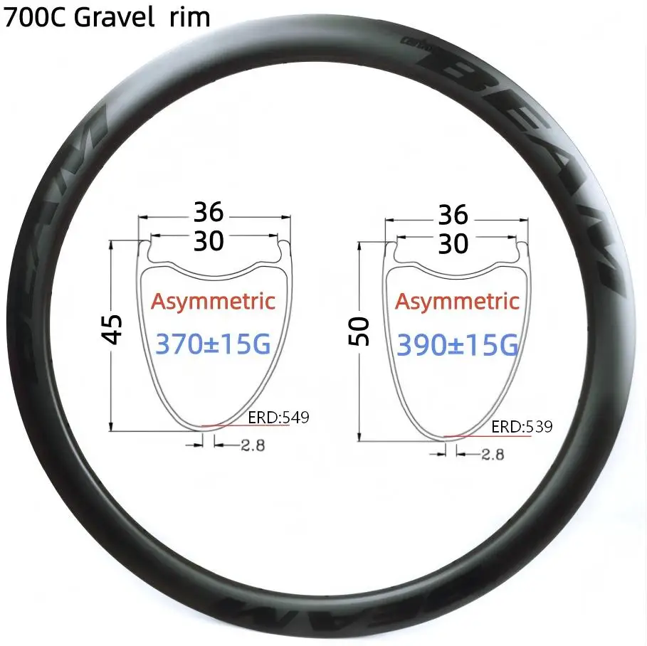 

2026 Asymmetric Wide 36mm T1000 Carbon Super light Depth 45mm 50mm carbon Gravel rims Tubeless Hooked 700C carbon Gravel wheel