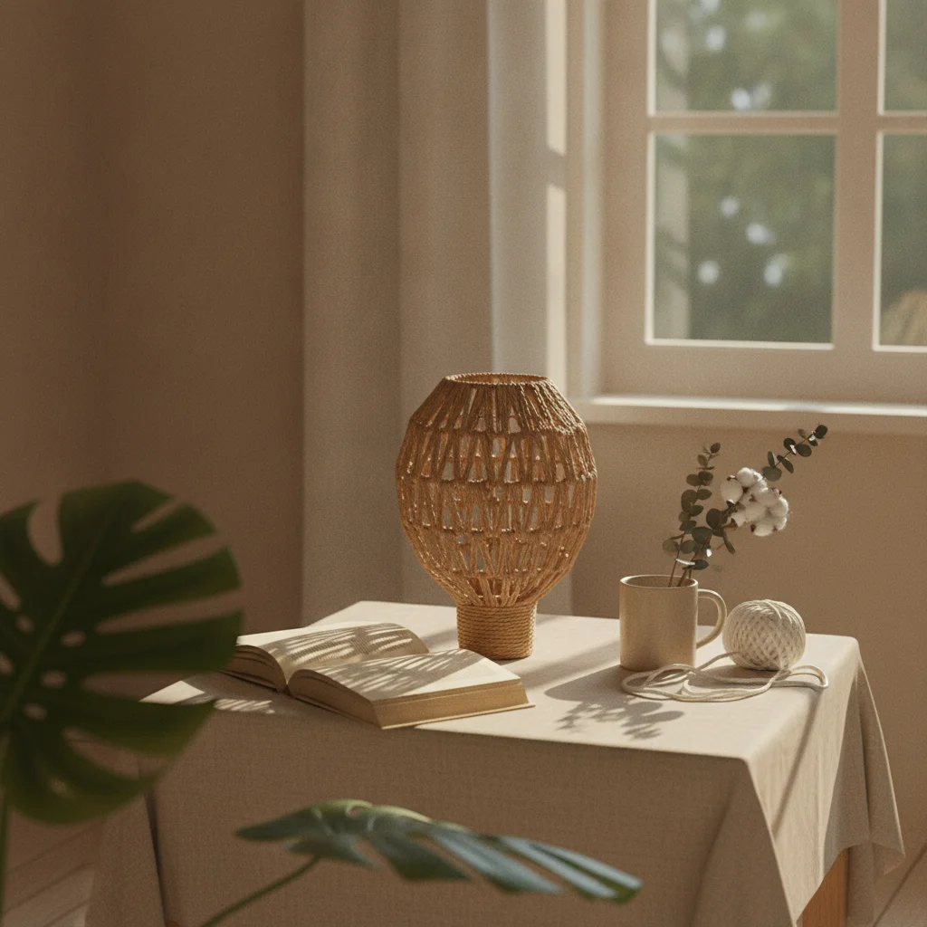 Woven Hanging Lampshade Handmade Rope Lampshade Woven Lamp Shade Hollow Design Home Lighting Warm Radiance