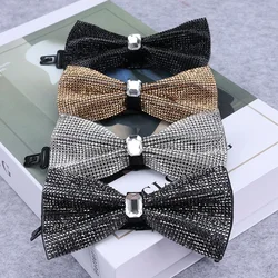 Laço de strass brilhante masculino gravata borboleta gola de cristal, banquete de casamento de luxo, festa Bling, nó borboleta, laço do noivo, novo