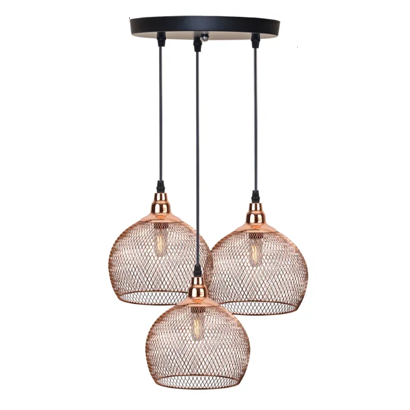 Retro Rose Gold Bird Cage Chandelier LED Pendant Light Restaurant Bar Living Room Kitchen Island Hallway Cafe Hotel Home Decor