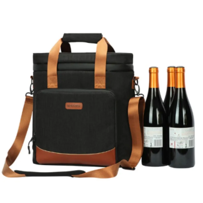 1PC Wine Beer Cooling Bag 100% Leakproof Picnic Drink Cooler Storage Vintage Leather Refrigerator Portable Thermal Camping Tool