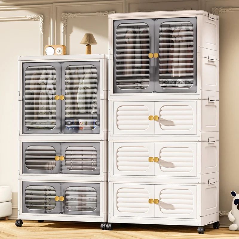 Foldable Cabinet,2-5 Tier, Multi-Combo,Rolling Mobile with Wheels,Heavy-Duty, Large Capacity,Bedroom/Living Room/Kitchen Storage