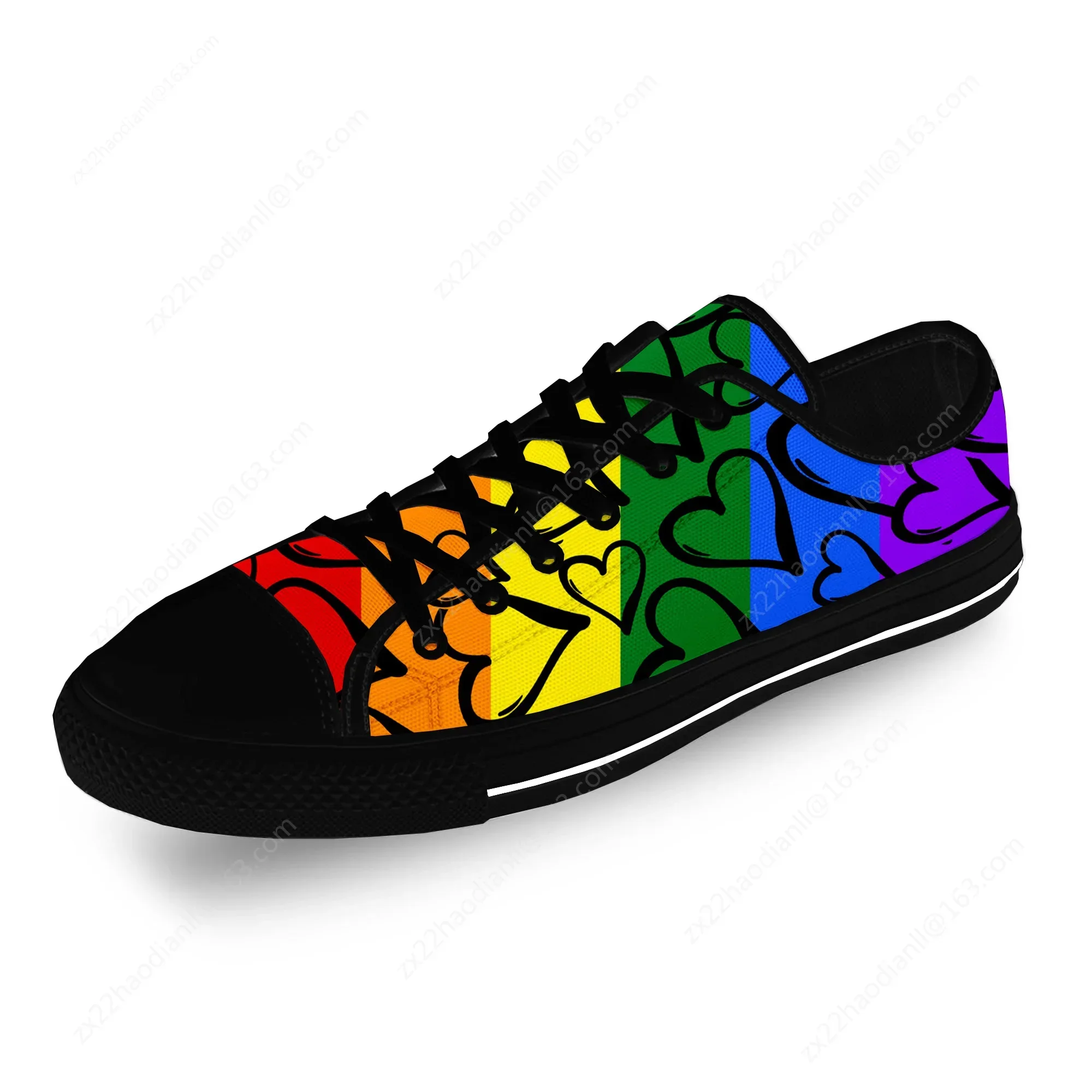 Rainbow Hearts Pattern LGBT Pride Casual Cloth Fashion 3D Print Low Top Canvas Shoes Men Women Lightweight Breathable Sneakers