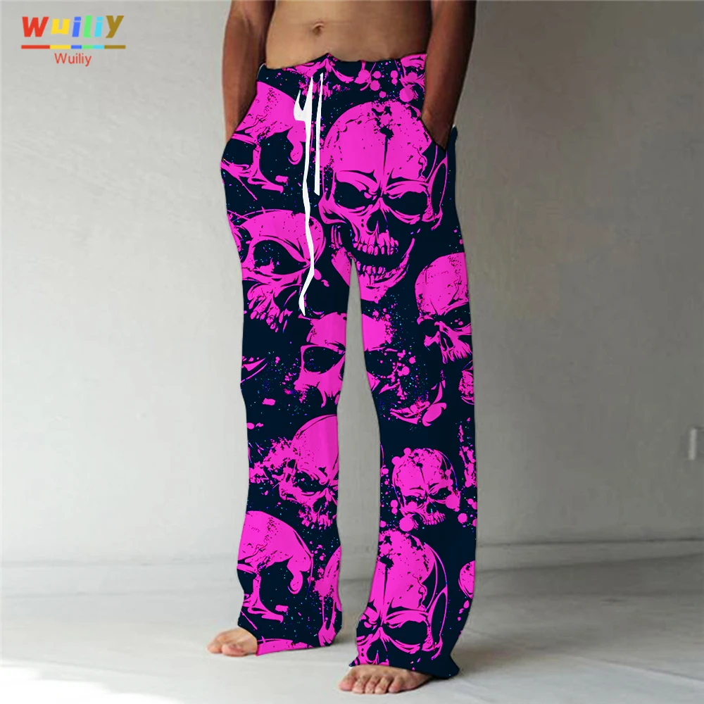 Men's Trousers Skull Skeleton Pattern Hawaiian Pants Beach Pants Drawstring Elastic Waist 3D Print Graphic Prints Comfort