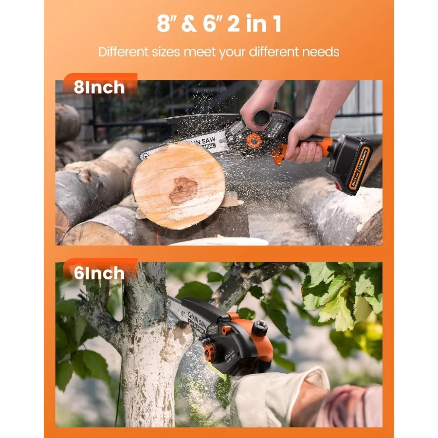 Gergaji Mini Tanpa Kabel dengan Mata Gergaji Listrik 8-inci dan 6-inci Termasuk 2 Baterai Isi Ulang Bertenaga Baterai