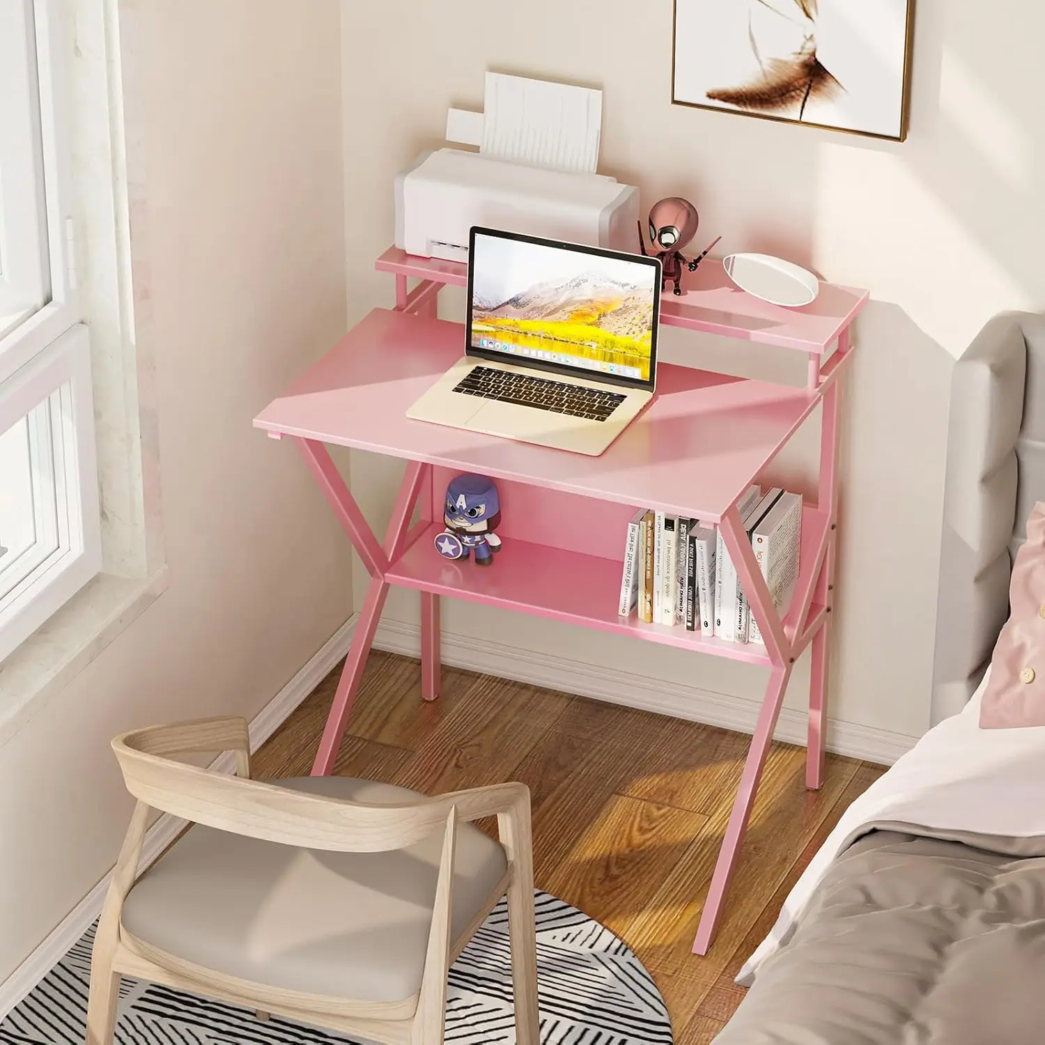 Odk Small Desk, 27.5 Inch Small Computer Desk For Small Spaces, Compact Desk With Storage, Tiny Desk Study Desk With Monitor
