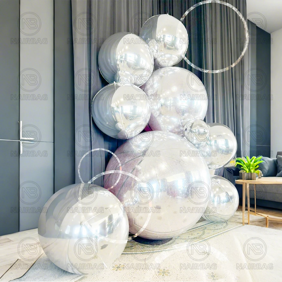 Bolas de espejo inflables gigantes blancas, esfera cromada metálica, decoración para eventos de boda, globos de espejo grandes que soplan a la venta