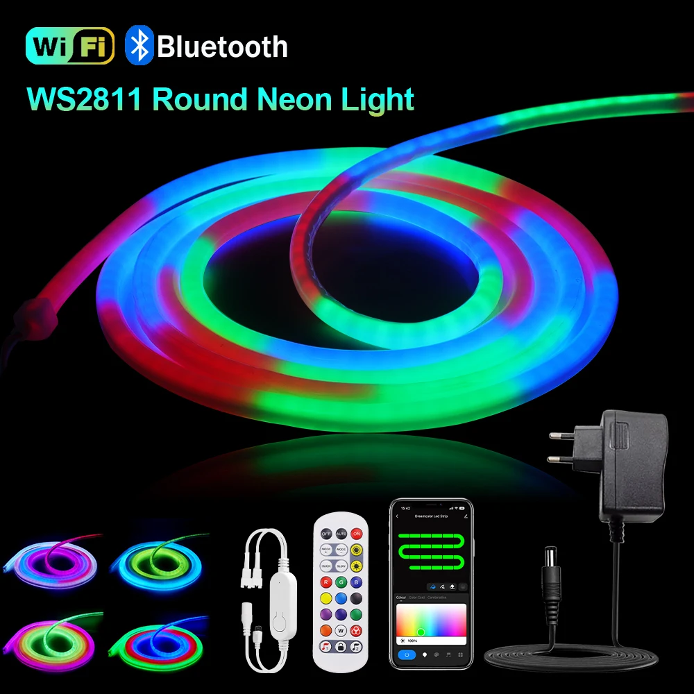 360 Round WS2811 RGB LED Strip 24V Smart Tuya WiFi LED Neon Strip Light Waterproof LED Tape for Bedroom Decoration EU US UK AU