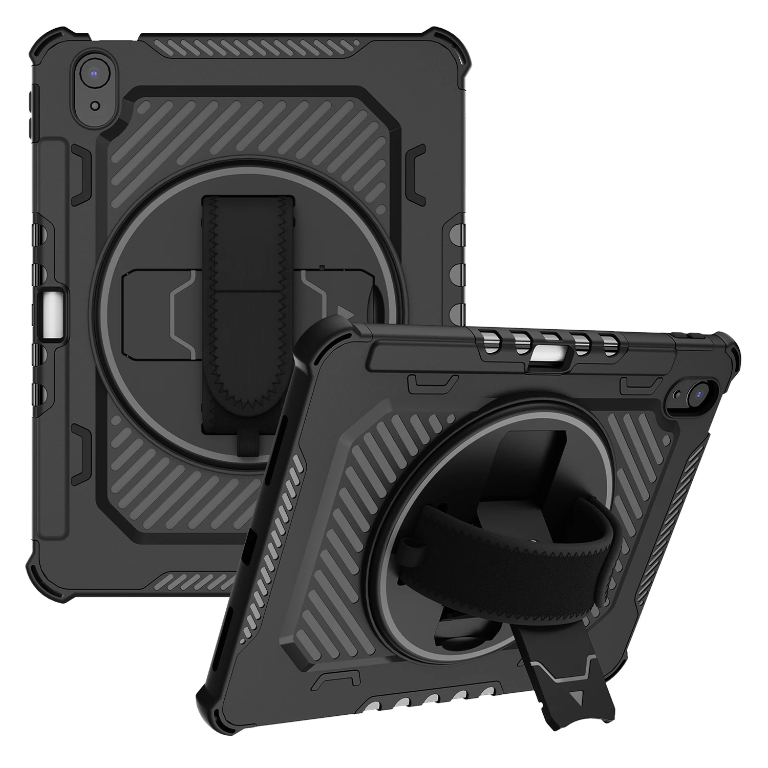 

Для iPad (2025)/10.9 (2022) Чехол с подставкой для ПК + противоударный чехол из ТПУ для планшета с ремешком на руку/слотом для ручки - черный