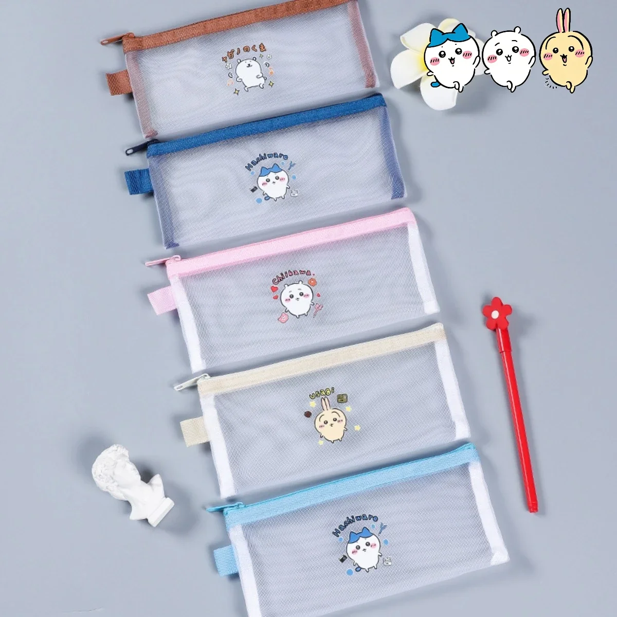 Chiikawa Pencil Case Simple Net Fabrict Hachiware Usagi Suitable for School Students Posts Portable Pencil Storage Bag for Exams