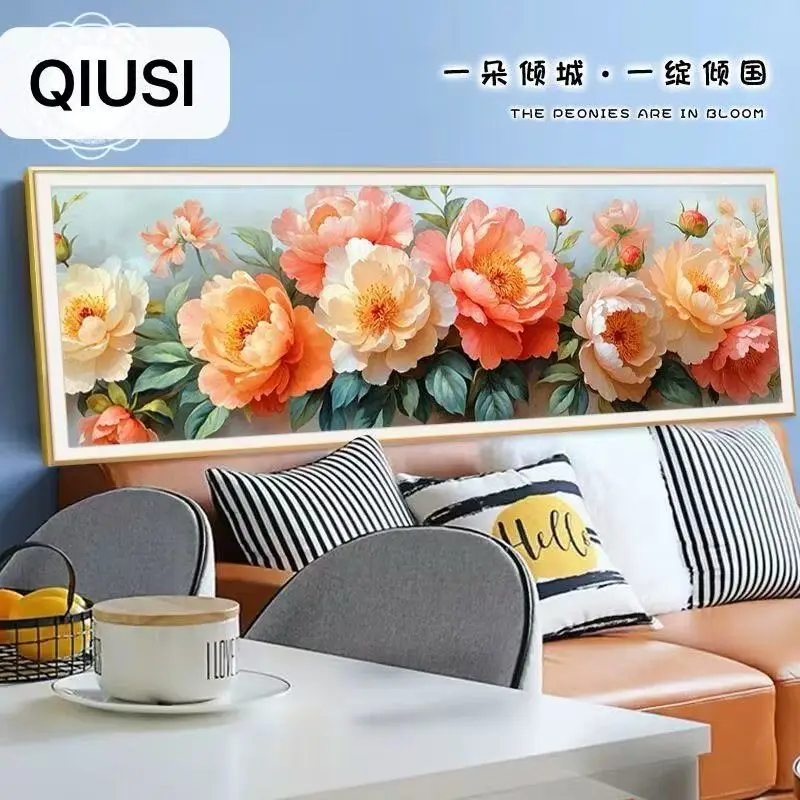 

2025 Needlework,Big Size Cross-stitch Full embroidery kit, Colorful Peony Rose Flower Print Pattern DIY Painting Wall Room Decor