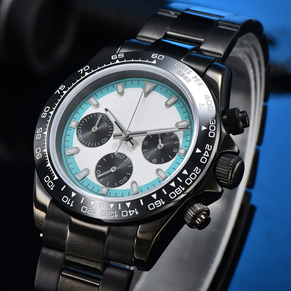 PARNSRPE PVD 블랙 매트 40mm 자동 NH35A 남성용 기계식 시계 VK63 스테인레스 스틸 사파이어 글라스 크로노그래프 시계