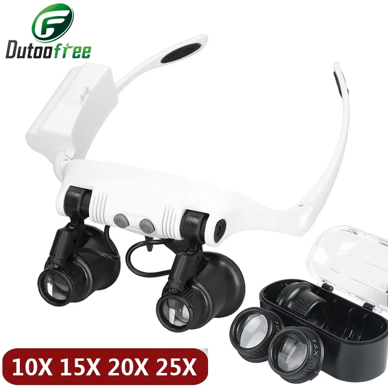 

Magnifying Glass 10x Lens Led Glasses Illuminated Magnifier 10x 15x Magnifying Glass With Light Repair Tools With 8 Lens 20x 25x