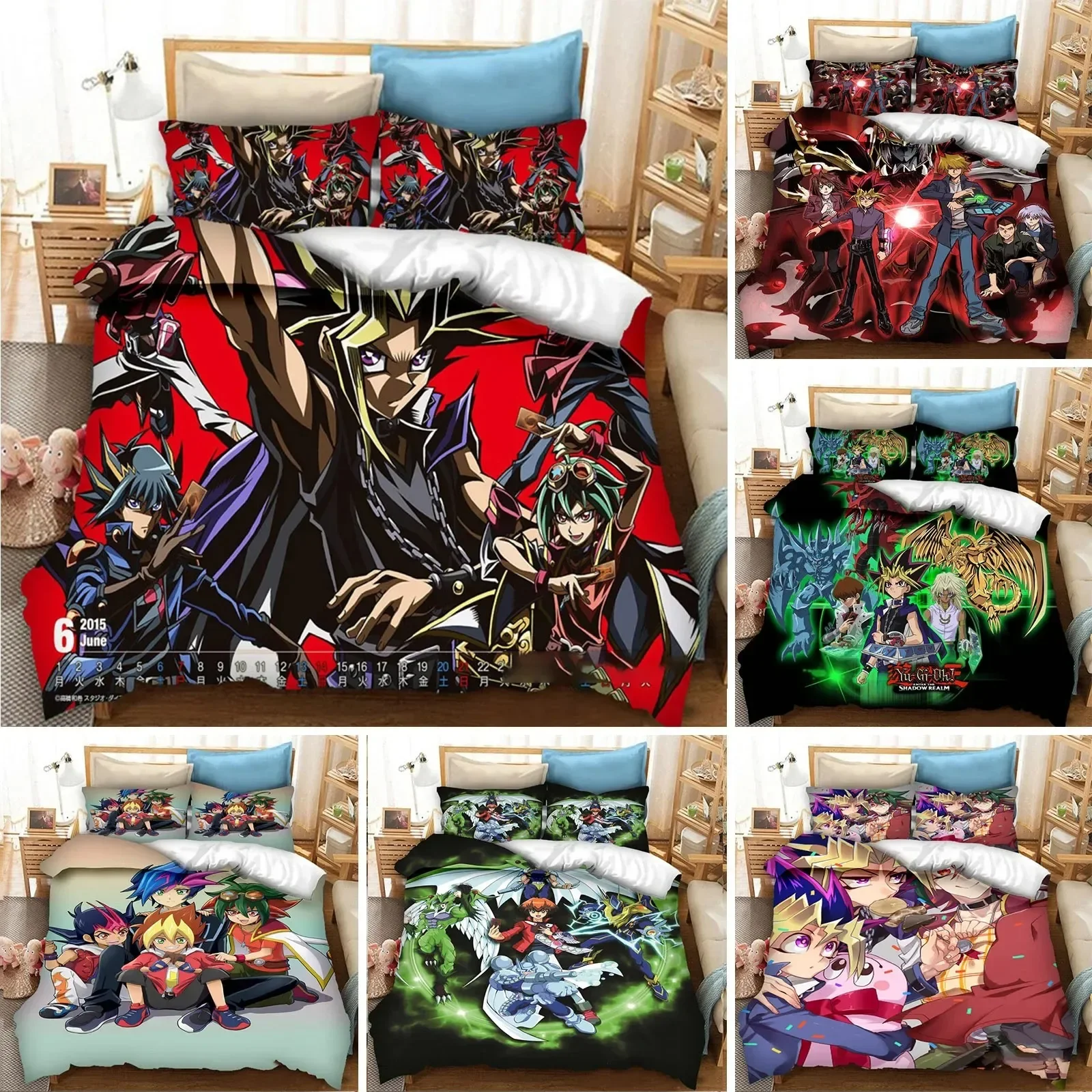 

3D Printed Anime Duvet Cover Pillowcase Yu Gi Oh Duel Bedding Set Double Twin Full Queen King Adult Kids Bedclothes Quilt Cover