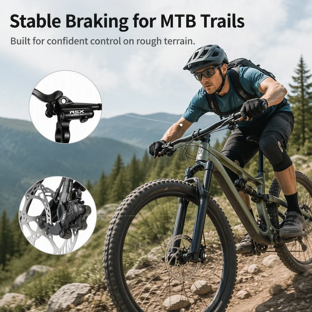 Hydraulisches Scheibenbremsen-Set für Mountainbikes, Doppelkolben-Ölbremshandgriff, Bremssättel vorne und hinten, Kit für MTB-Fahrräder