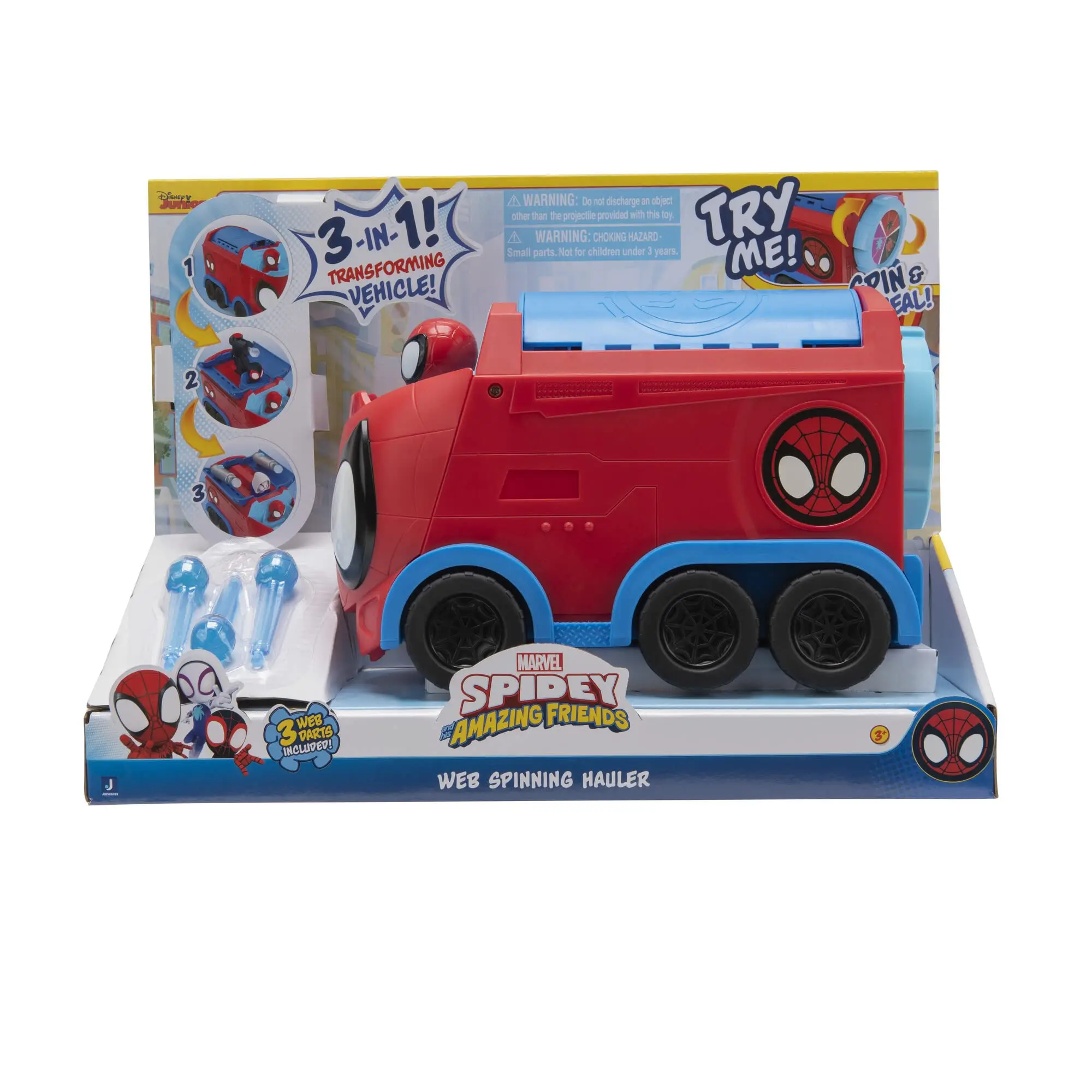 Marvel's Spidey and His Amazing Friends Web Spinning Hauler 8-Inch 3-in-1 Transforming Vehicle Toys ren's Birthday Gifts