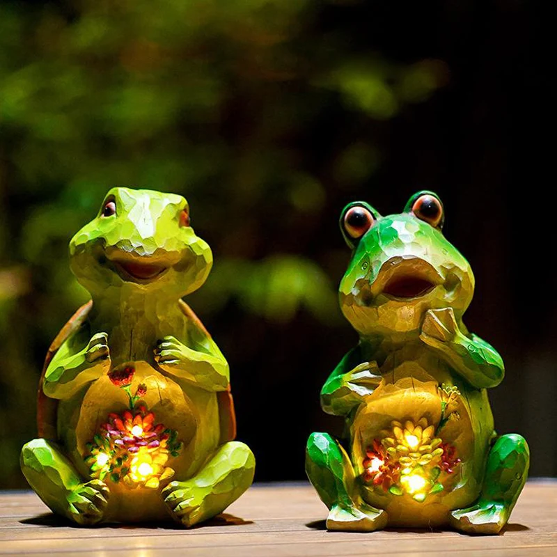 

Solar Garden Outdoor Animals Statues With Succulent Outside Solar Frog Owl Turtle Art Decor For Lawn Yard Balcony Lawn Ornament