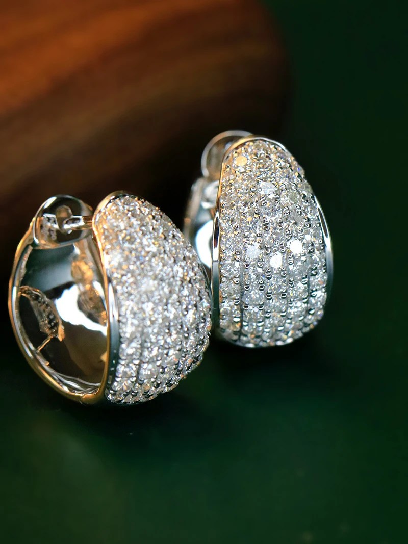 LUOWEND 100% 18K White/Yellow Gold Earrings Women Luxury Fashion Design Real Natural Diamond Hoop Earrings Fine Party Jewelry